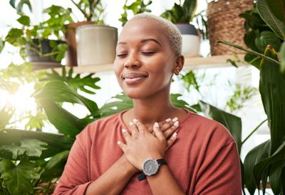 Balance,,Breathing,And,Young,Woman,By,Plants,For,Zen,Meditation