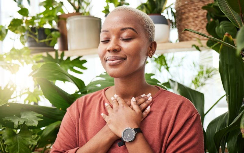 Balance,,Breathing,And,Young,Woman,By,Plants,For,Zen,Meditation